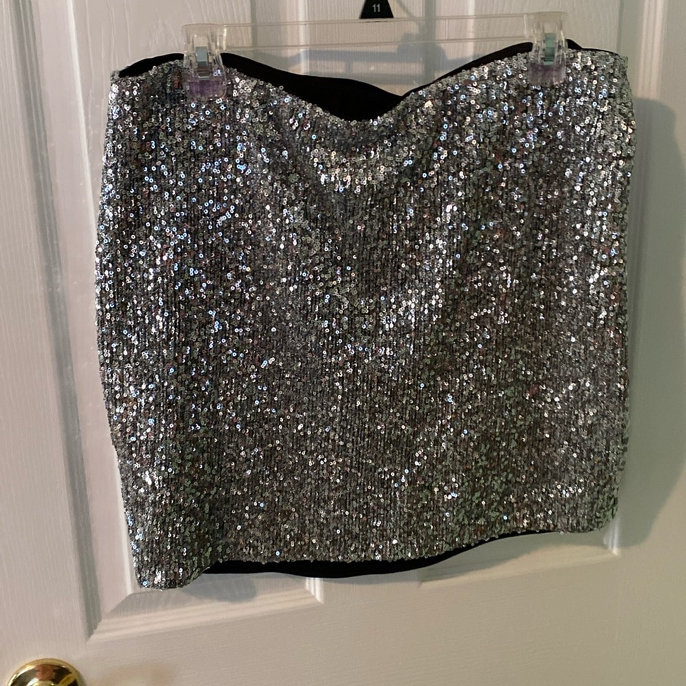 Express Shimmering Silver Mini Skirt